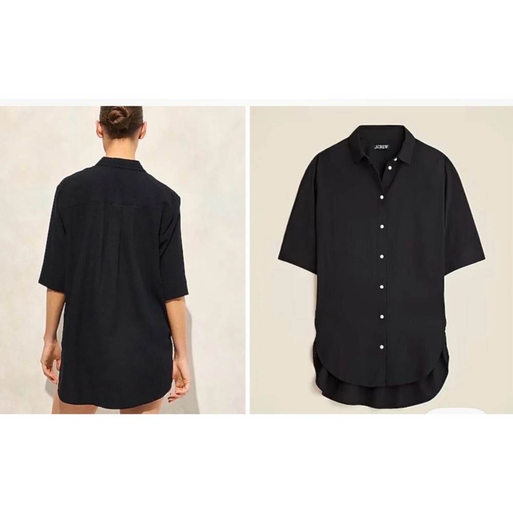 NWT J. Crew Women's Airy Gauze Button-up Shirt Black Size L Oversize High Low
